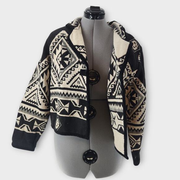 Agapo Blazer Women's L Short Woven Aztec Design Collared Boho Career VTG *Flaw - Picture 3 of 8
